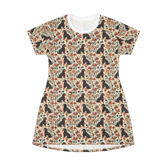 Blossoming Dachshunds Delight T-Shirt Dress