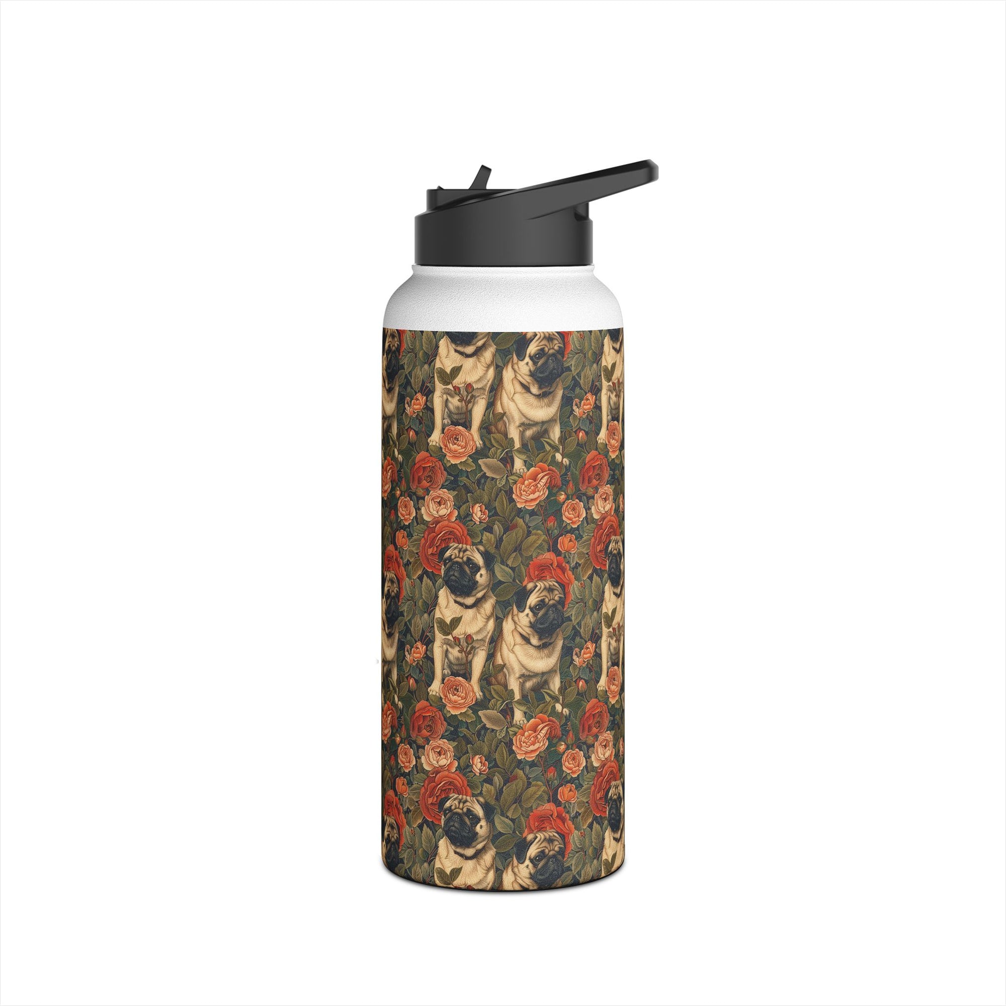 Blooming Pug Paradise Stainless Steel Water Bottle