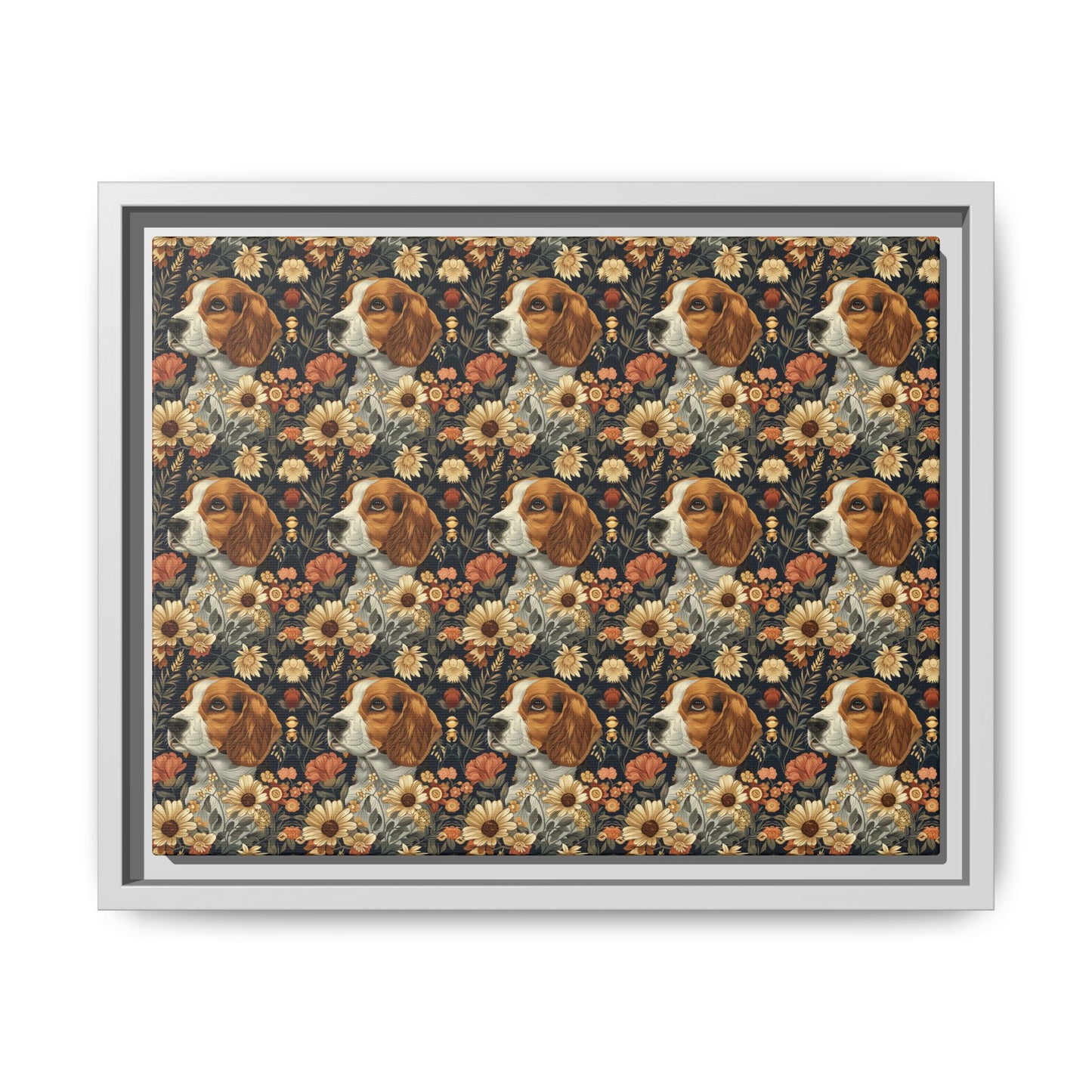 Beagle Blossoms Matte Canvas, Framed