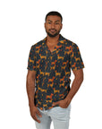 Dapper Dachshund Noir Glow Men's Hawaiian Camp Shirt