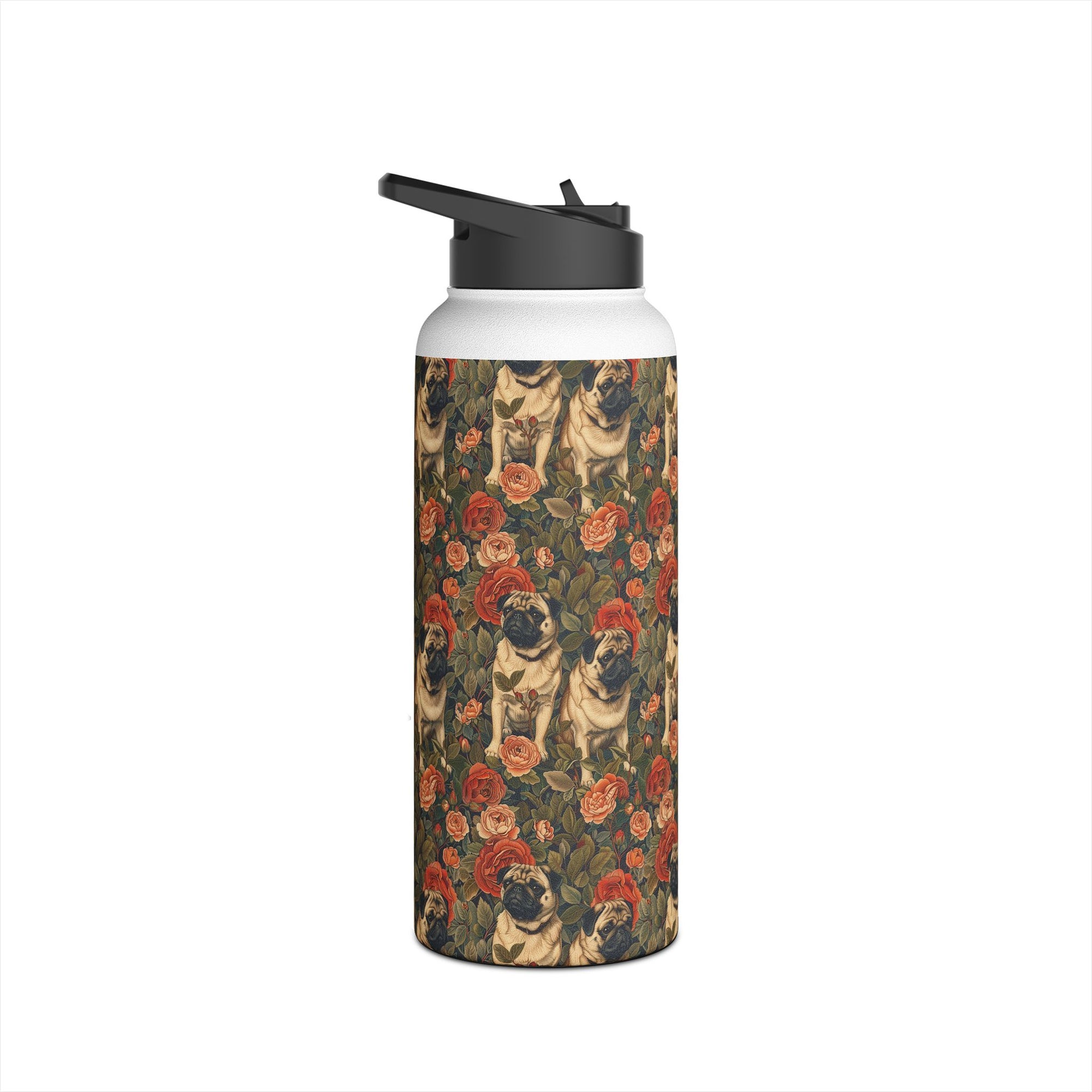 Blooming Pug Paradise Stainless Steel Water Bottle