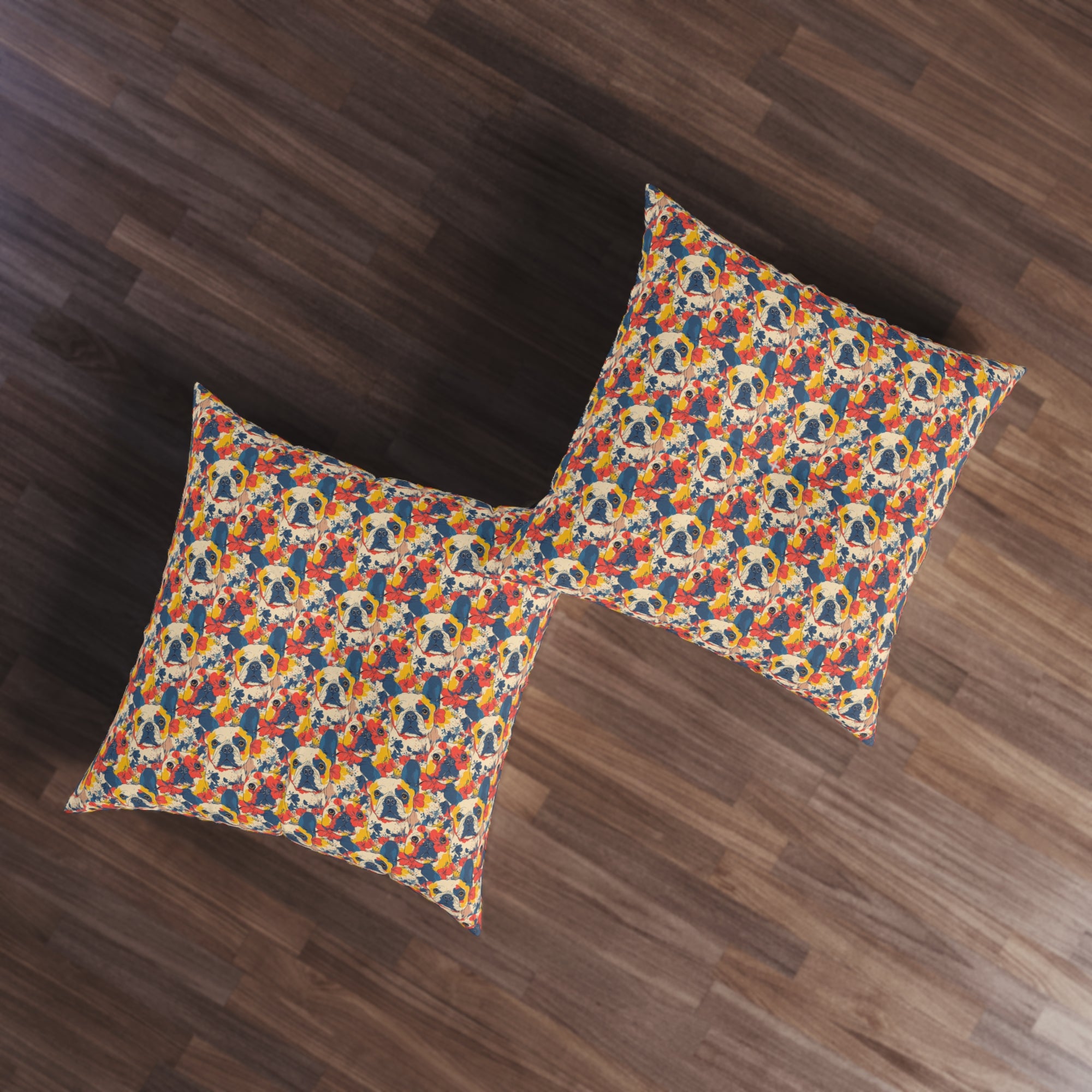 Bloom Pup Frenchietastic Splatter Tufted Floor Pillow, Square