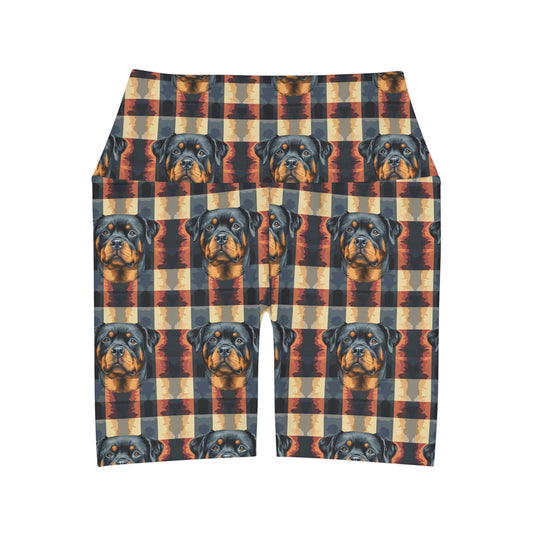 Pawsome Rottweiler Royalty Plaid High Waisted Yoga Shorts