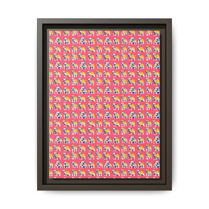 Bubblegum Glamour Bulldog Bouquet Matte Canvas, Framed