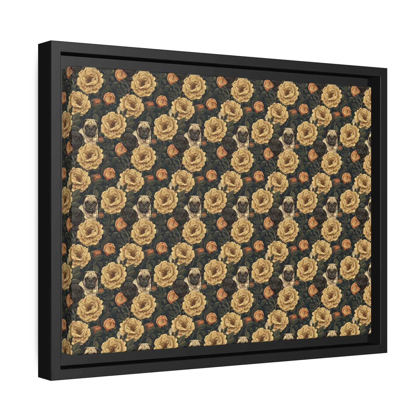 Pugs in Bloom, Framed Matte Canvas