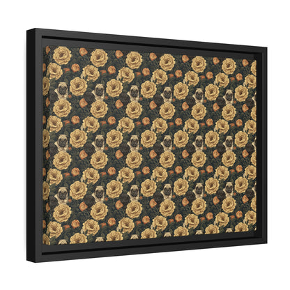 Pugs in Bloom, Framed Matte Canvas