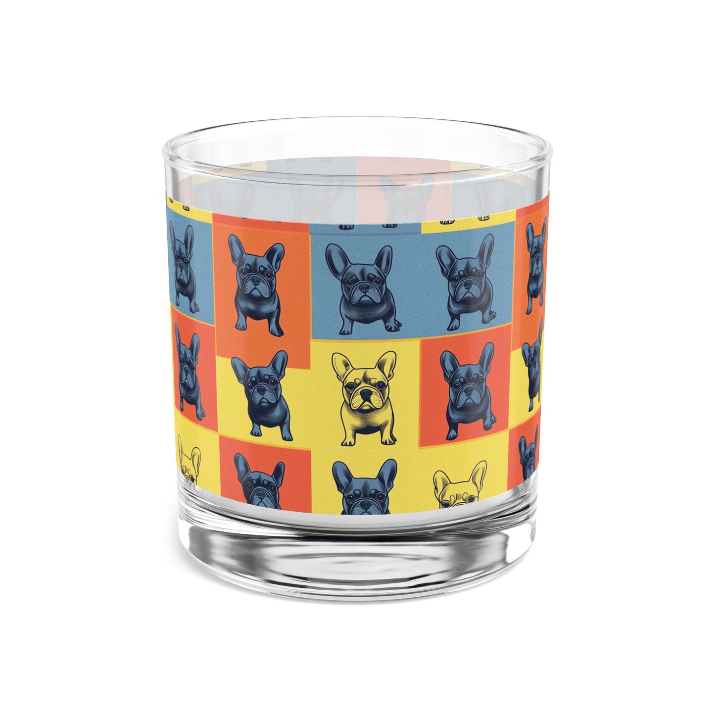 Frenchie Pop Art Pawfection Grid Rocks Glass