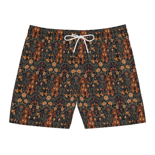 Dapper Dachshund Embroidery Elegance Men's Mid-Length Swim Shorts