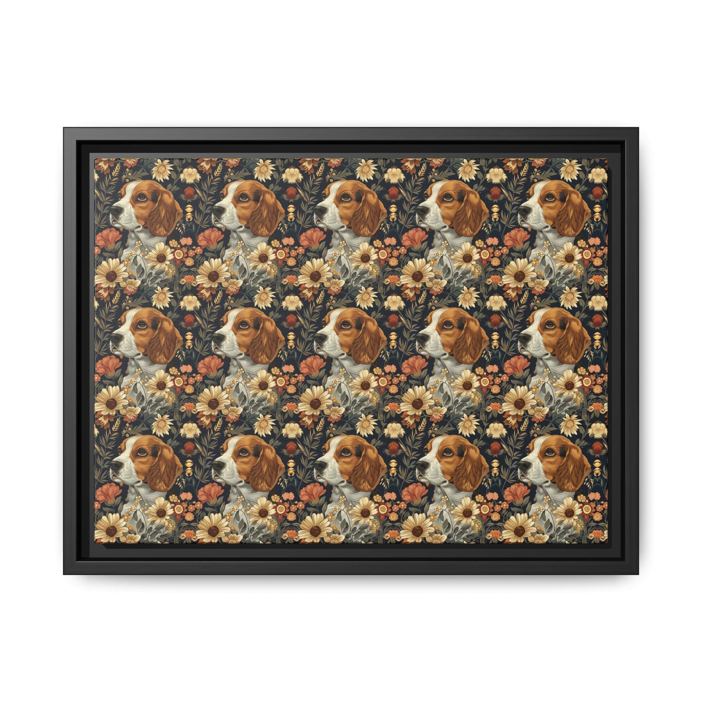 Beagle Blossoms Matte Canvas, Framed