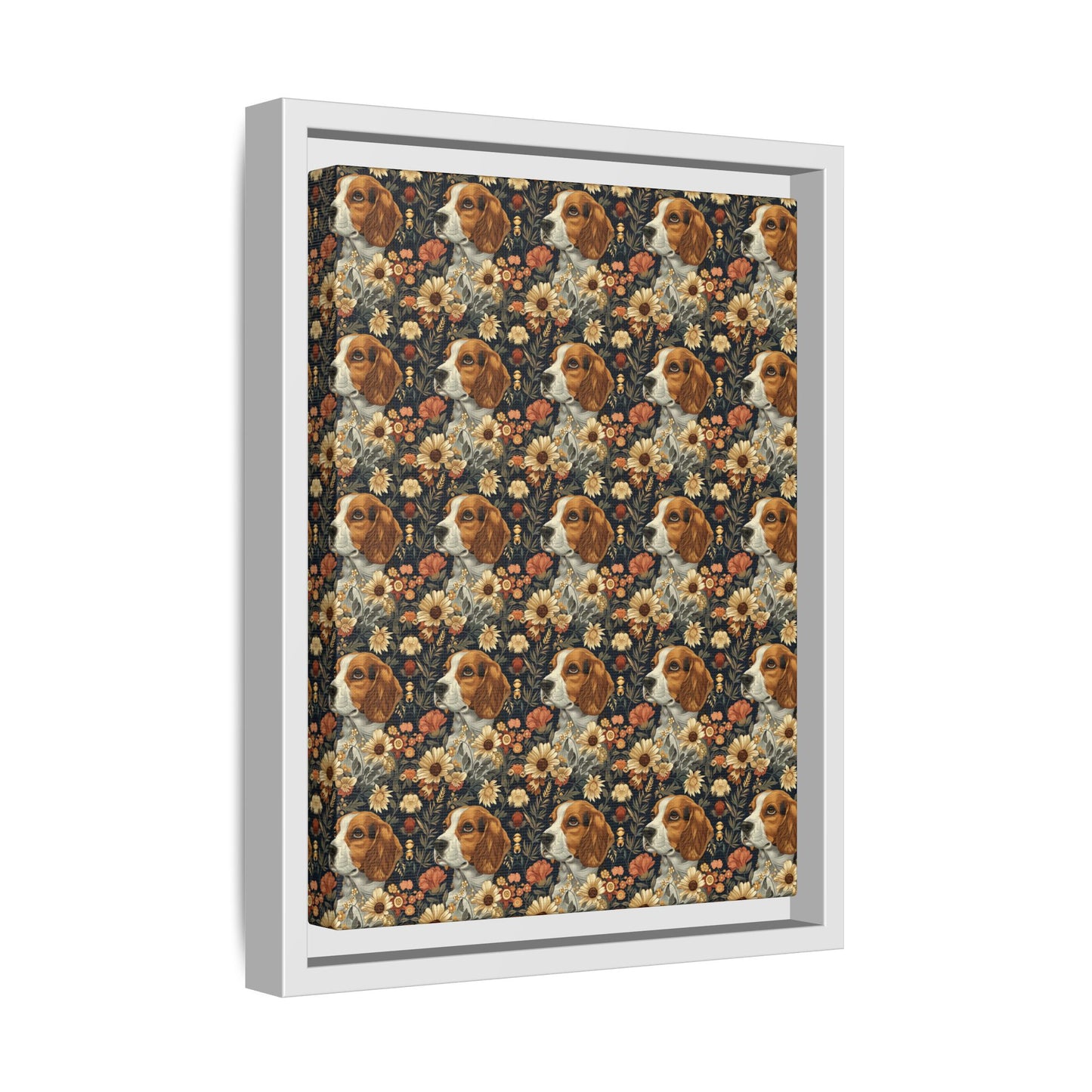 Beagle Blossoms Matte Canvas, Framed