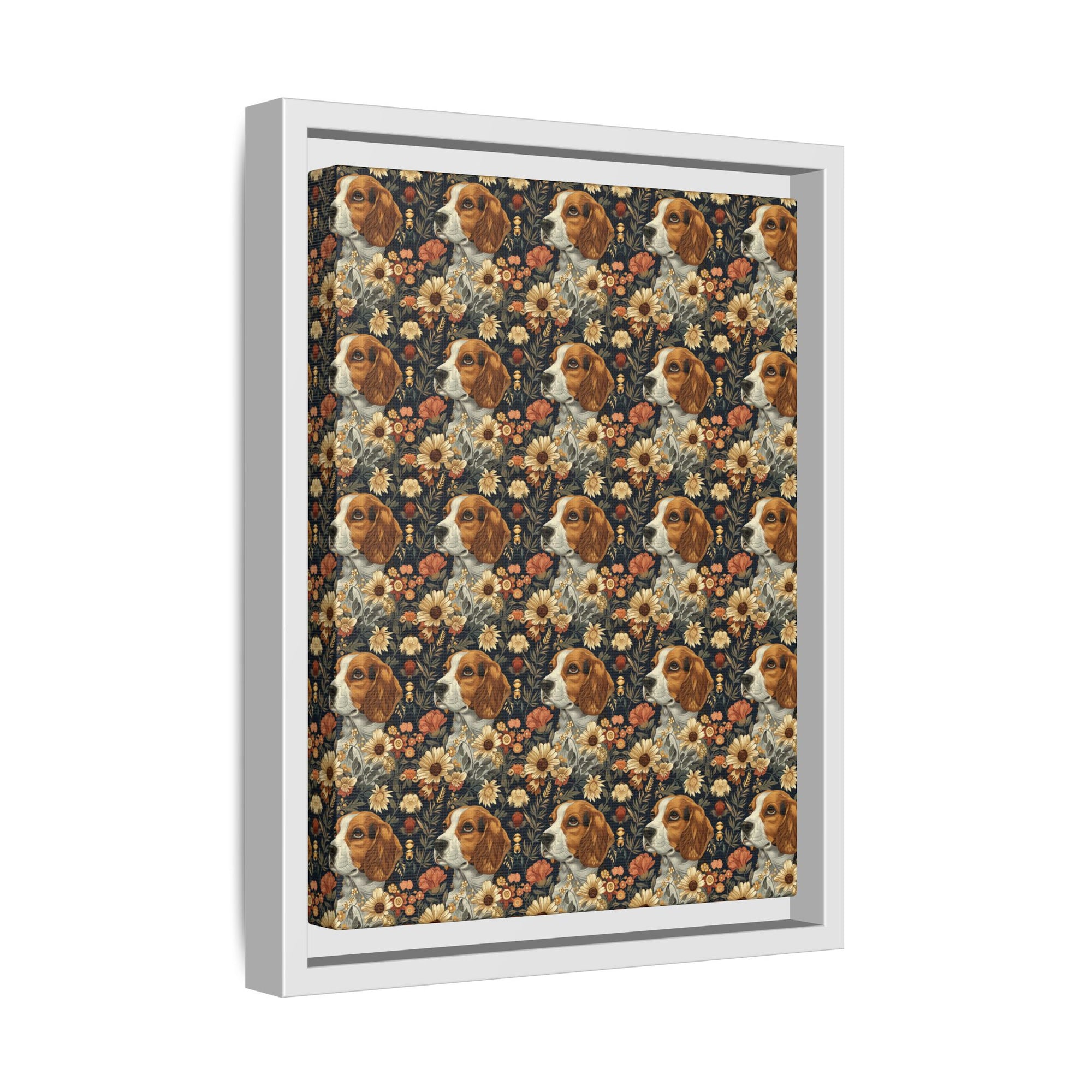 Beagle Blossoms Matte Canvas, Framed