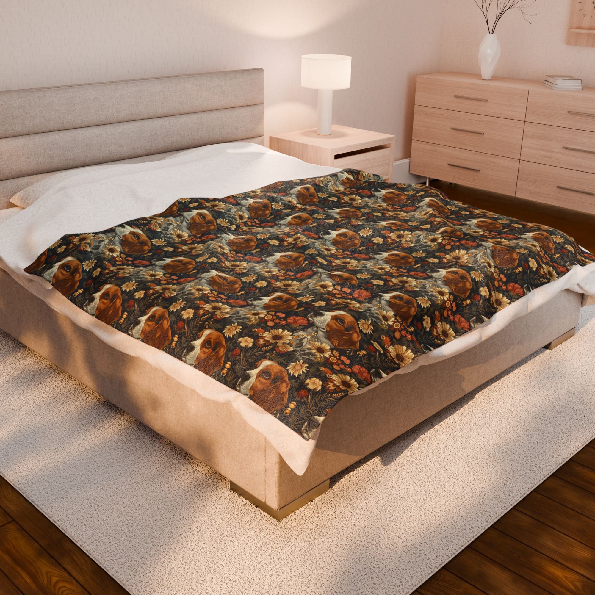 Beagle Blossoms Velveteen Plush Blanket