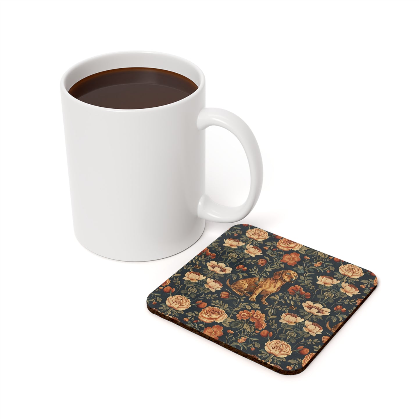 Dazzling Dachsund Blossoms & Foliage Cork Back Coaster