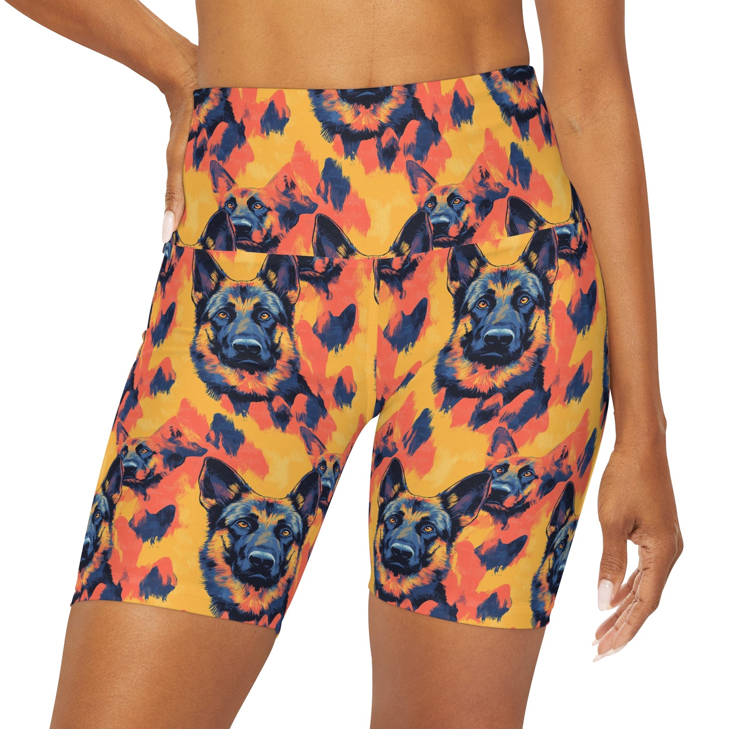 Impressionistic German Shepherds High Waisted Yoga Shorts