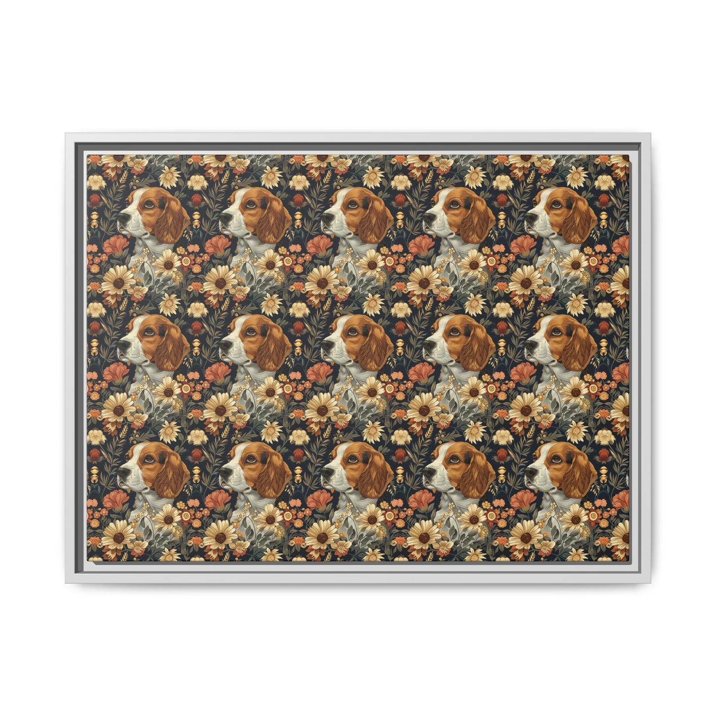 Beagle Blossoms Matte Canvas, Framed