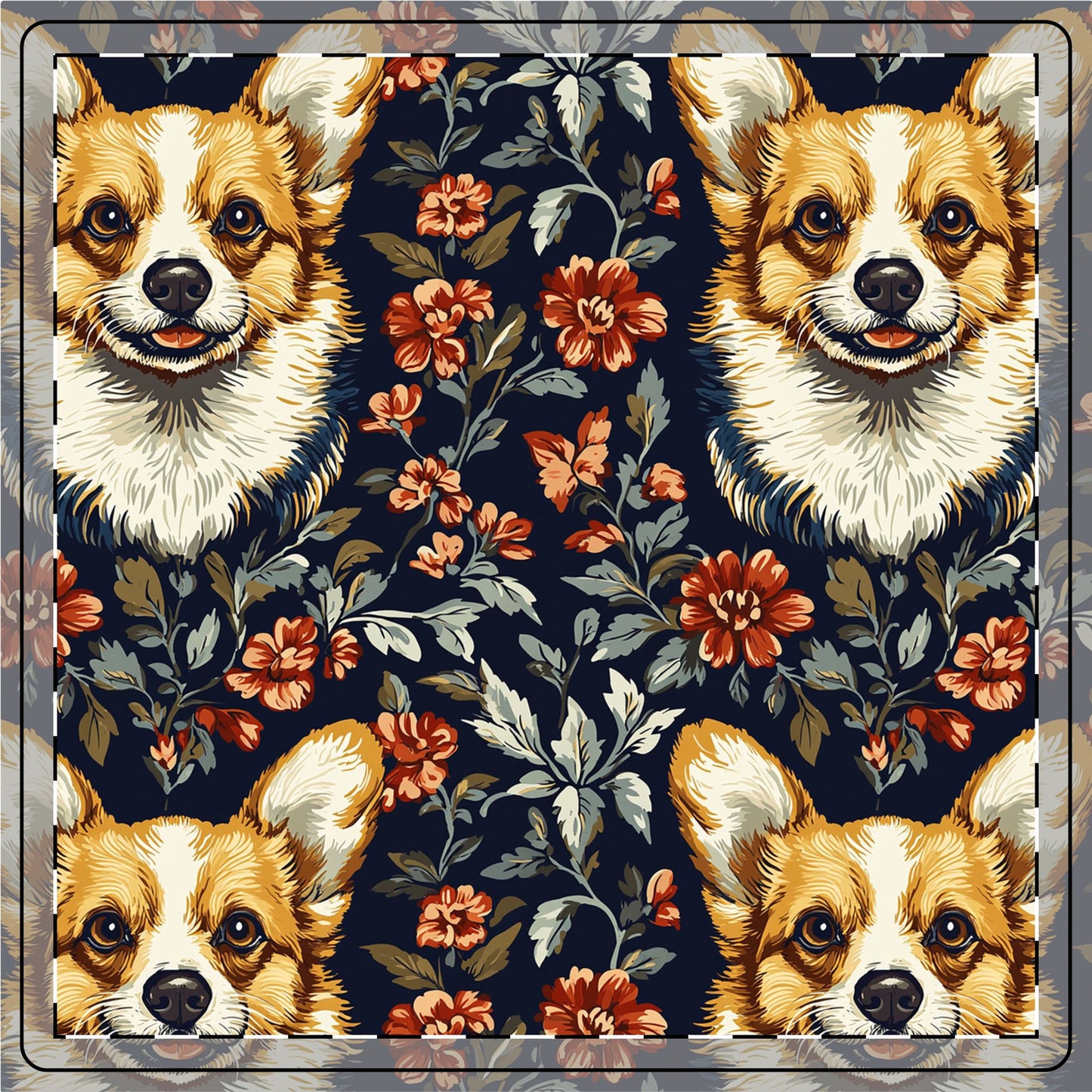 Floofy Corgi Blossom Blast Ceramic Coaster