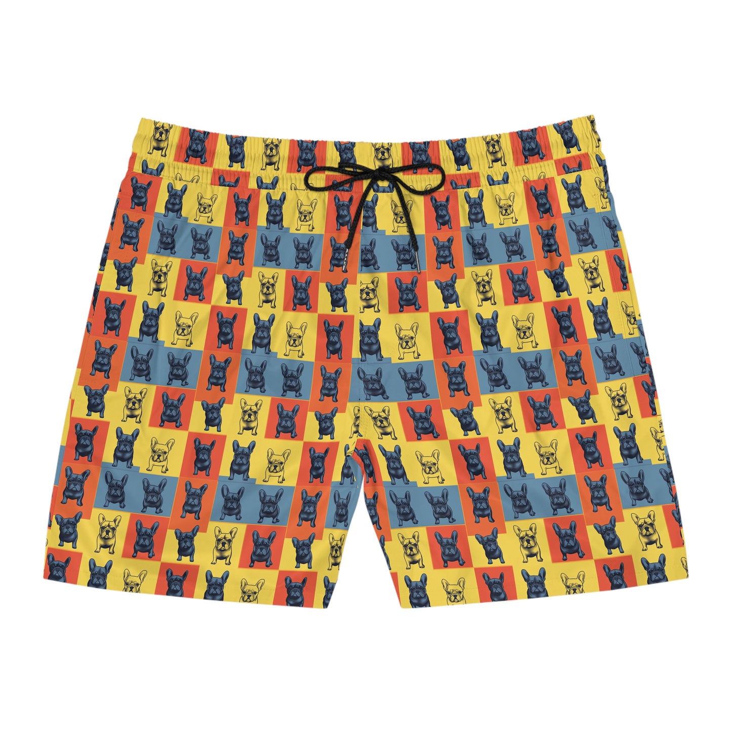 Frenchie Pop Art Pawfection Grid Men's Mid-Length Swim Shorts