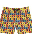 Frenchie Pop Art Pawfection Grid Men's Mid-Length Swim Shorts