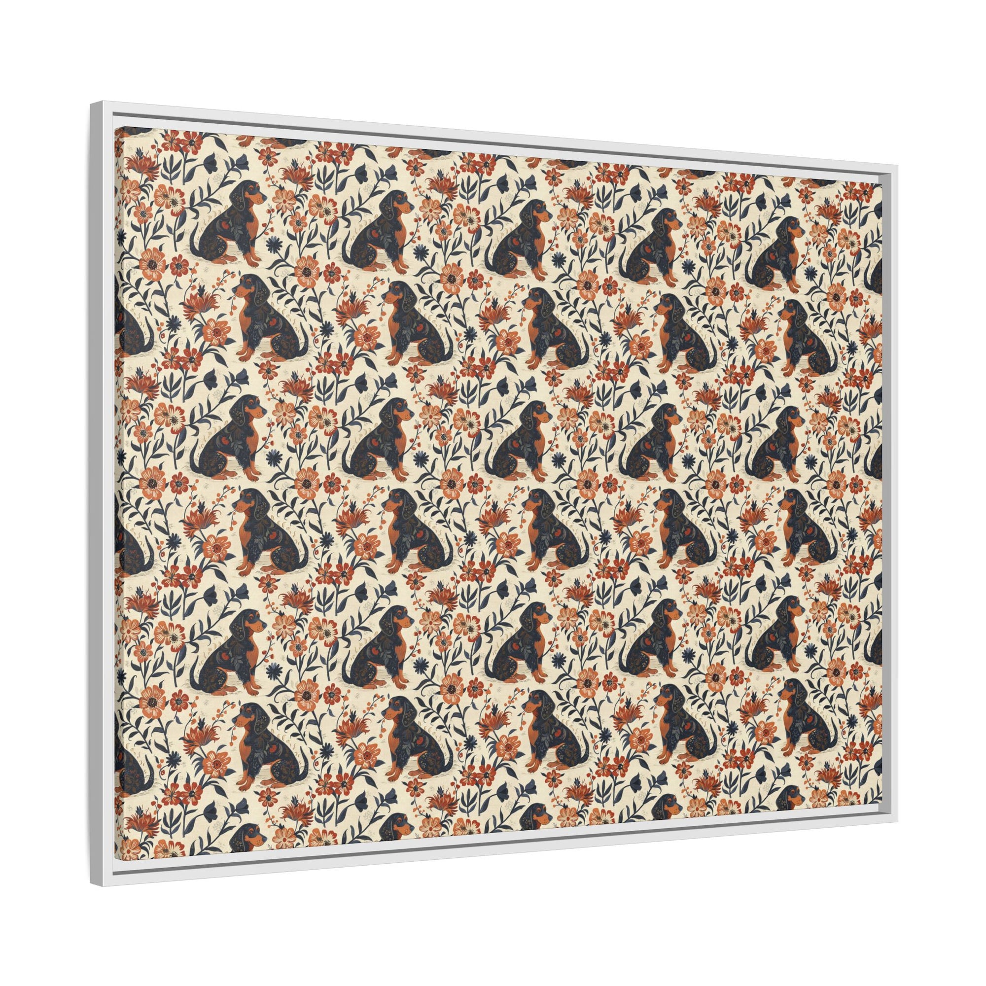 Blossoming Dachshunds Delight Matte Canvas, Framed