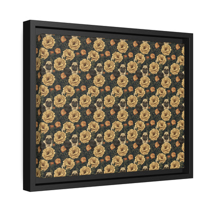 Pugs in Bloom, Framed Matte Canvas