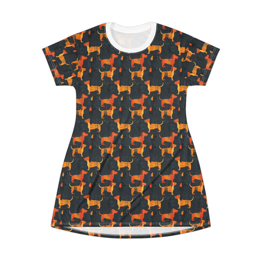 Dapper Dachshund Noir Glow T-Shirt Dress