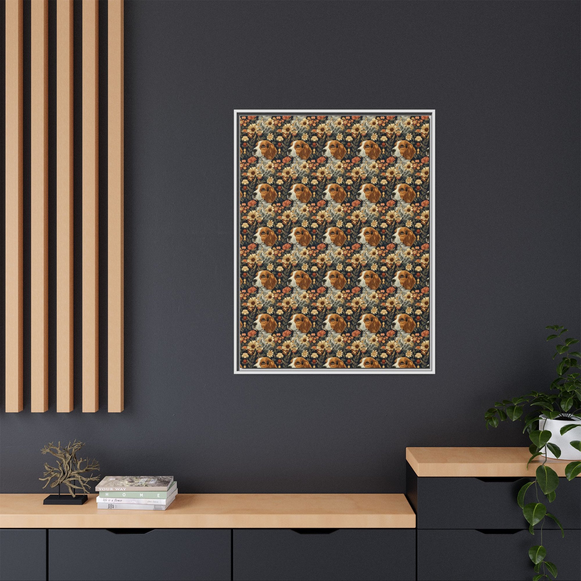 Beagle Blossoms Matte Canvas, Framed