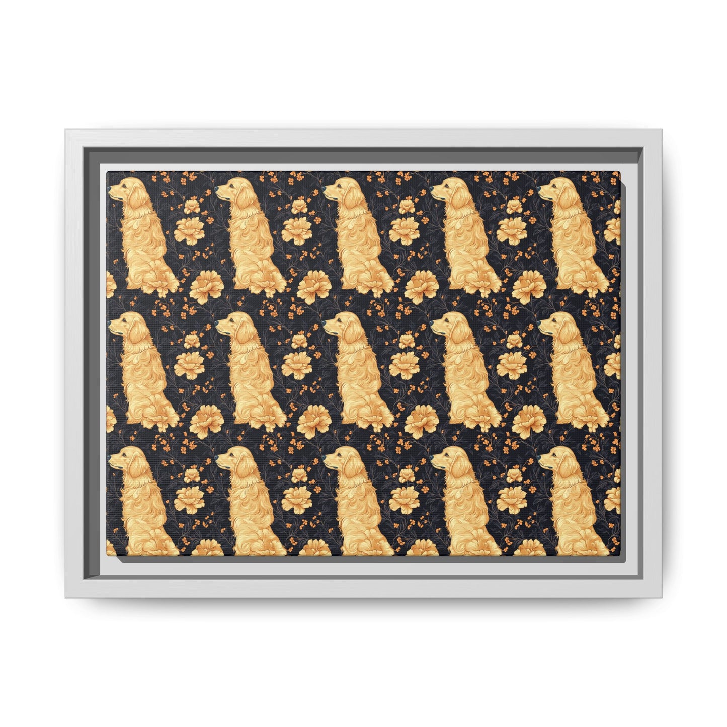 Golden Paws Floral Frenchie Matte Canvas, Framed