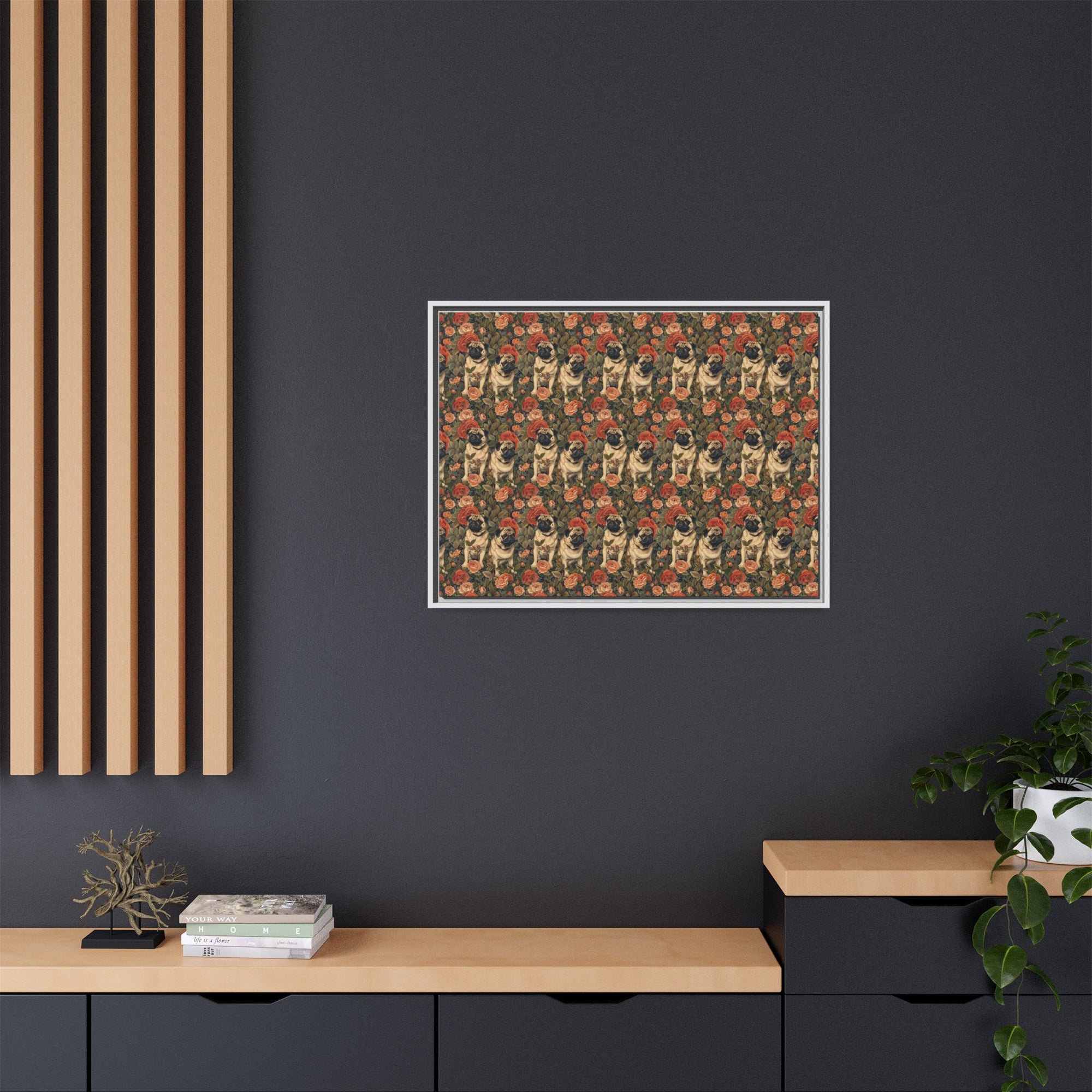 Blooming Pug Paradise Matte Canvas, Framed