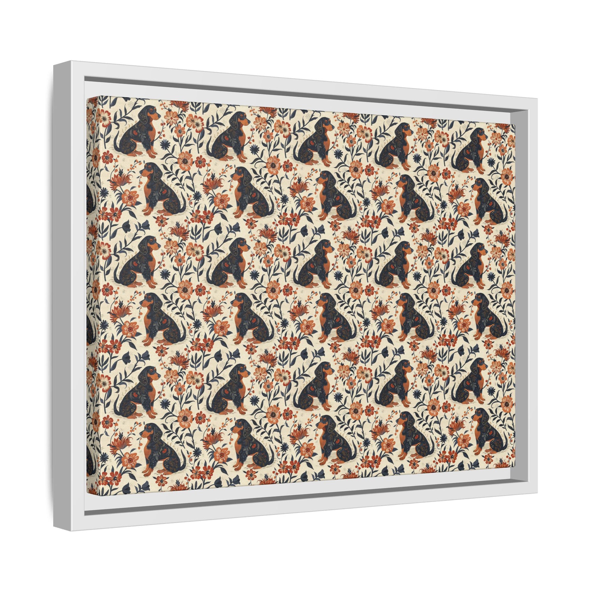 Blossoming Dachshunds Delight Matte Canvas, Framed