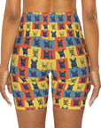 Frenchie Pop Art Pawfection Grid High Waisted Yoga Shorts