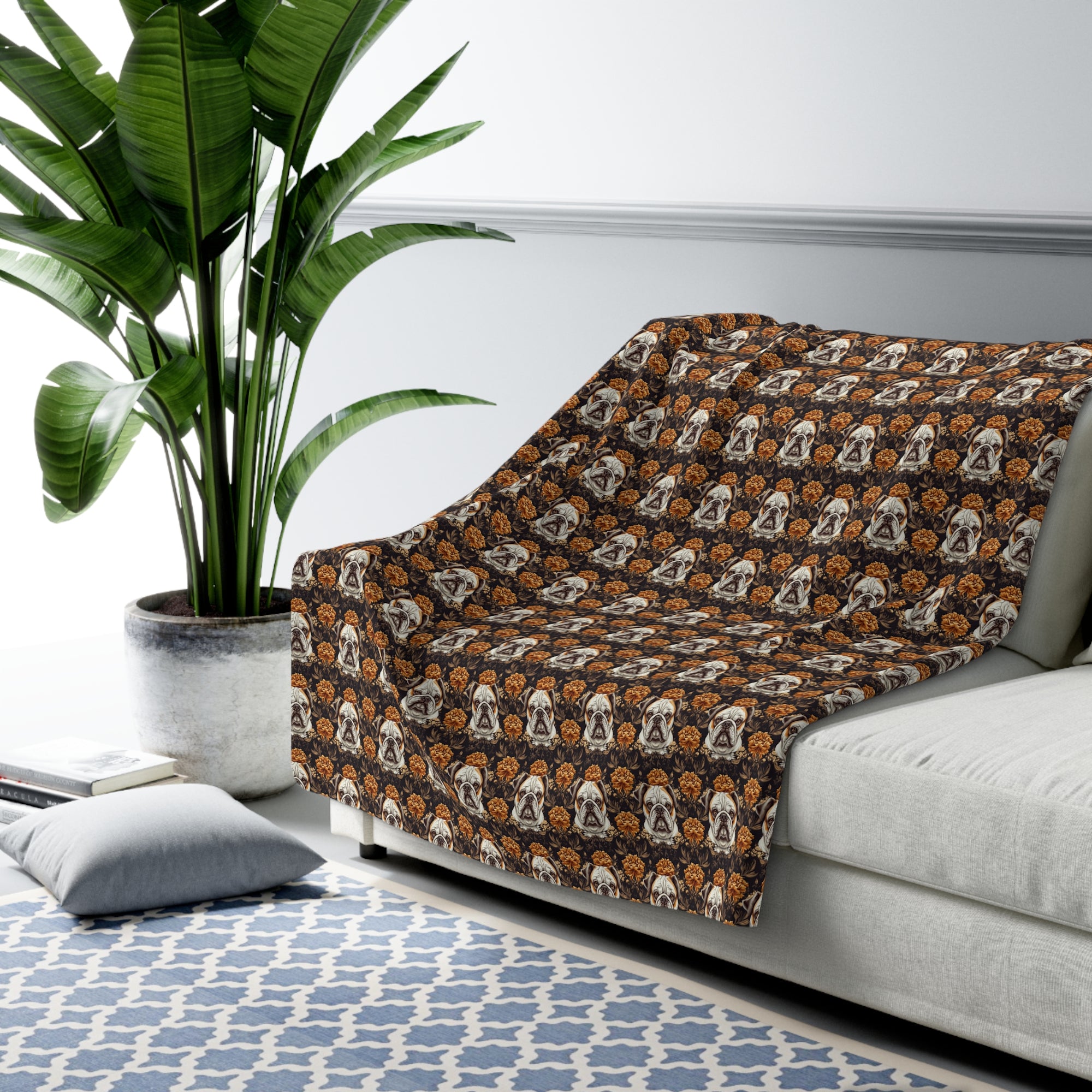 Bloomingly Bulldogistic Bouquet Sherpa Fleece Blanket
