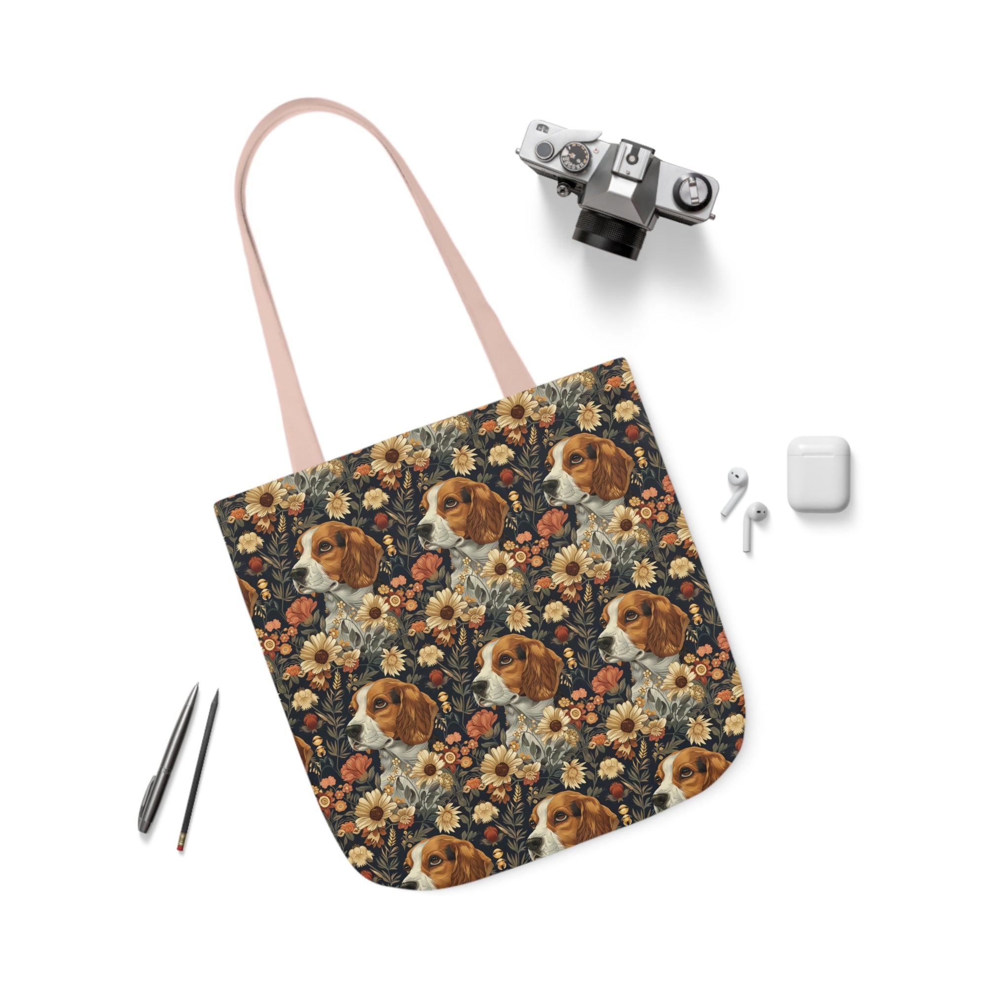 Beagle Blossoms Canvas Tote Bag