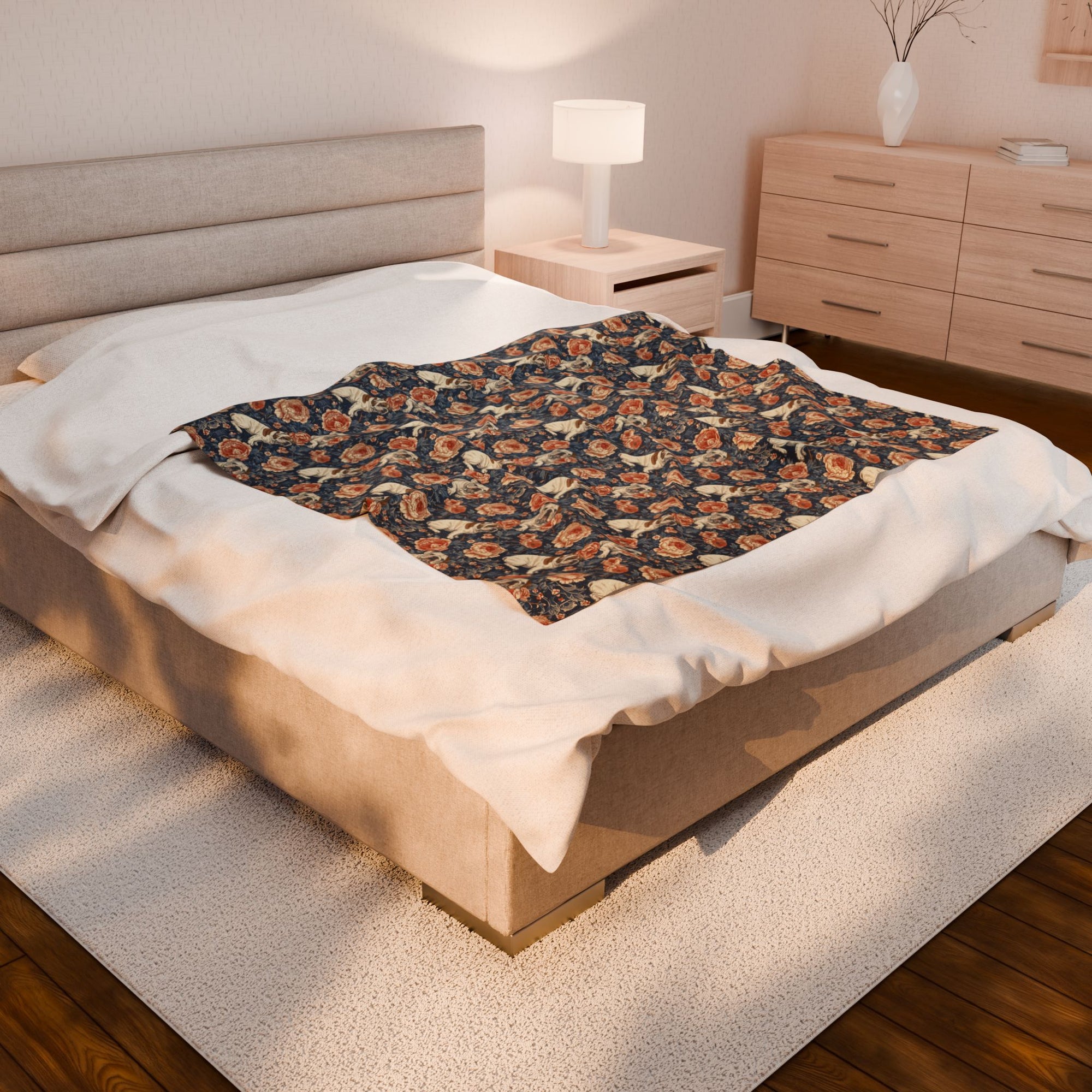 Blooming Bulldog Beauty Velveteen Plush Blanket