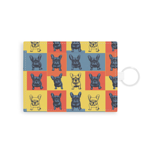 Frenchie Pop Art Pawfection Grid Leather Card Holder