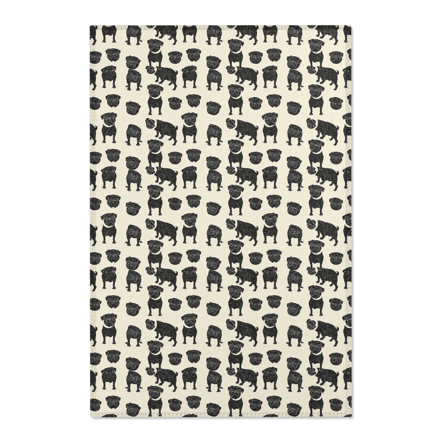 Playful Pug Silhouette - Minimal Cream Area Rug