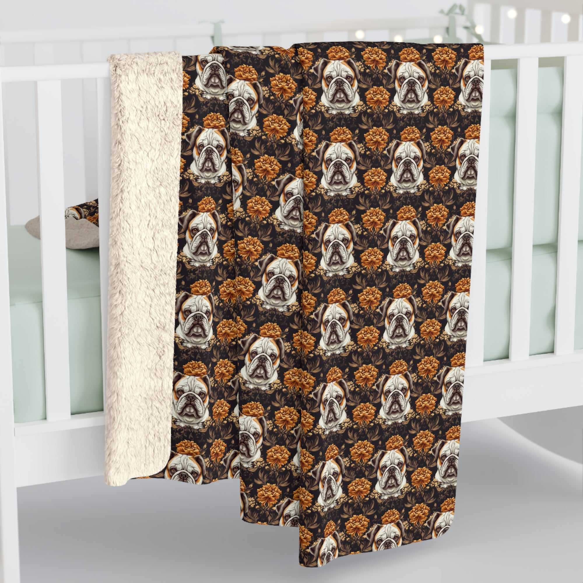 Bloomingly Bulldogistic Bouquet Sherpa Fleece Blanket