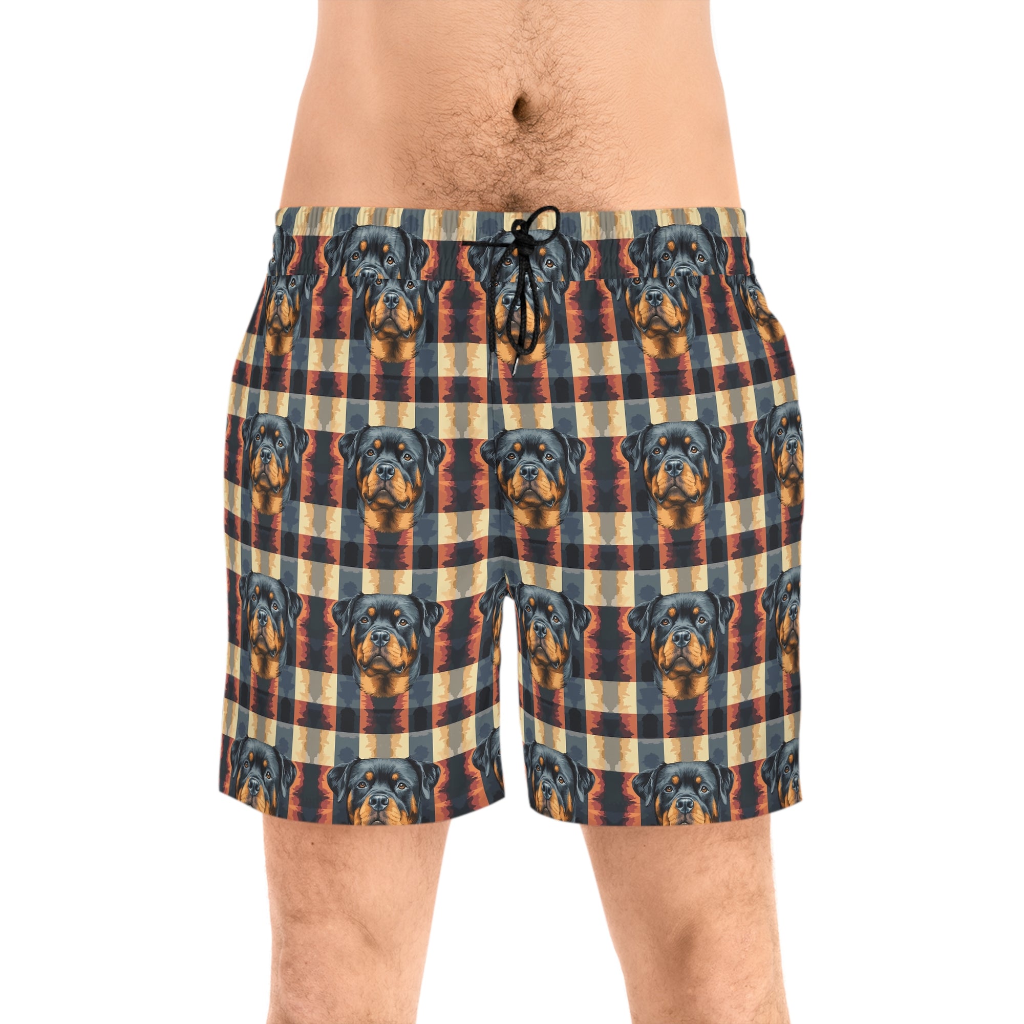 Pawsome Rottweiler Royalty Plaid Men&#39;s Mid-Length Swim Shorts