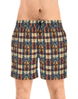 Pawsome Rottweiler Royalty Plaid Men's Mid-Length Swim Shorts