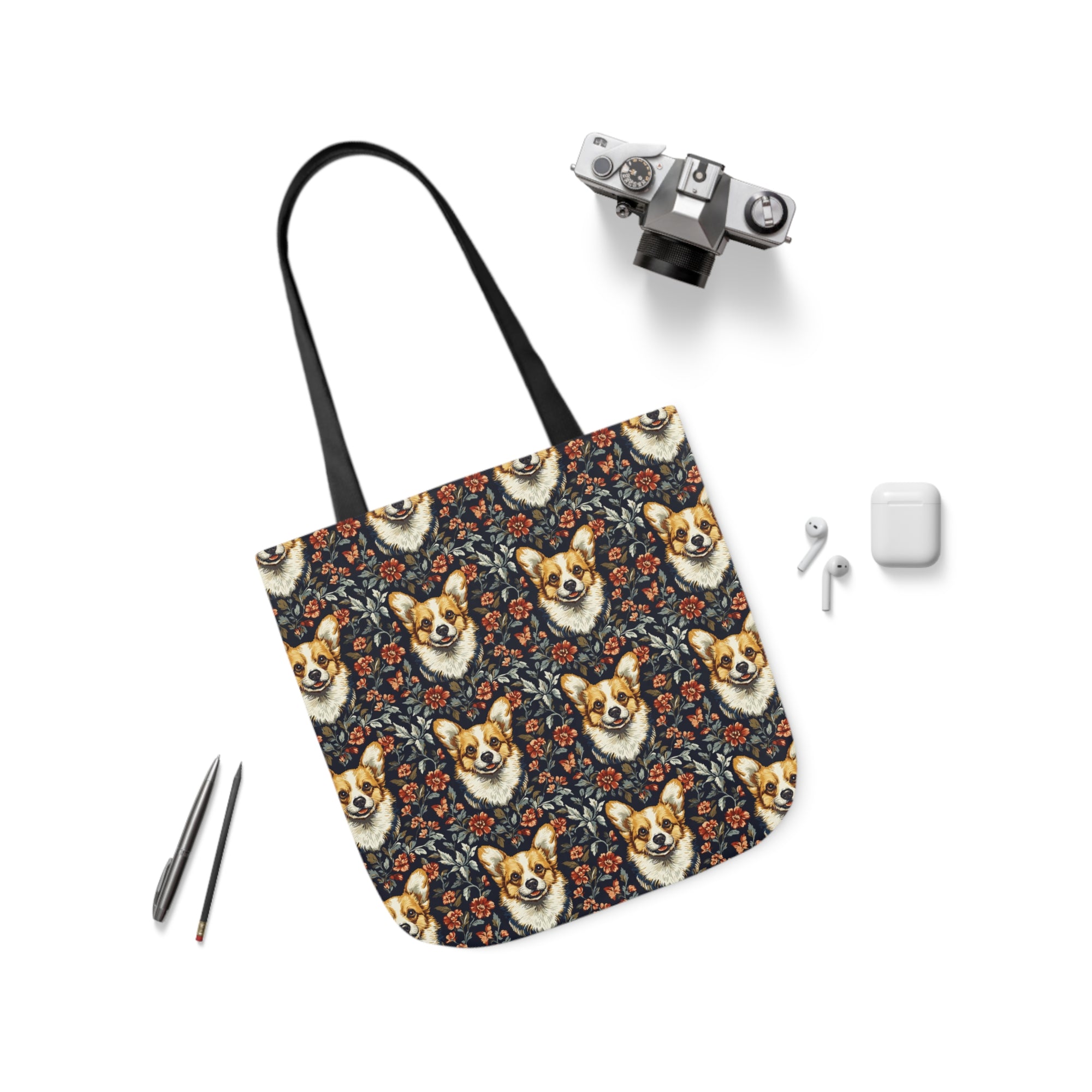 Floofy Corgi Blossom Blast Canvas Tote Bag