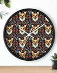 Floofy Corgi Blossom Blast Wall Clock