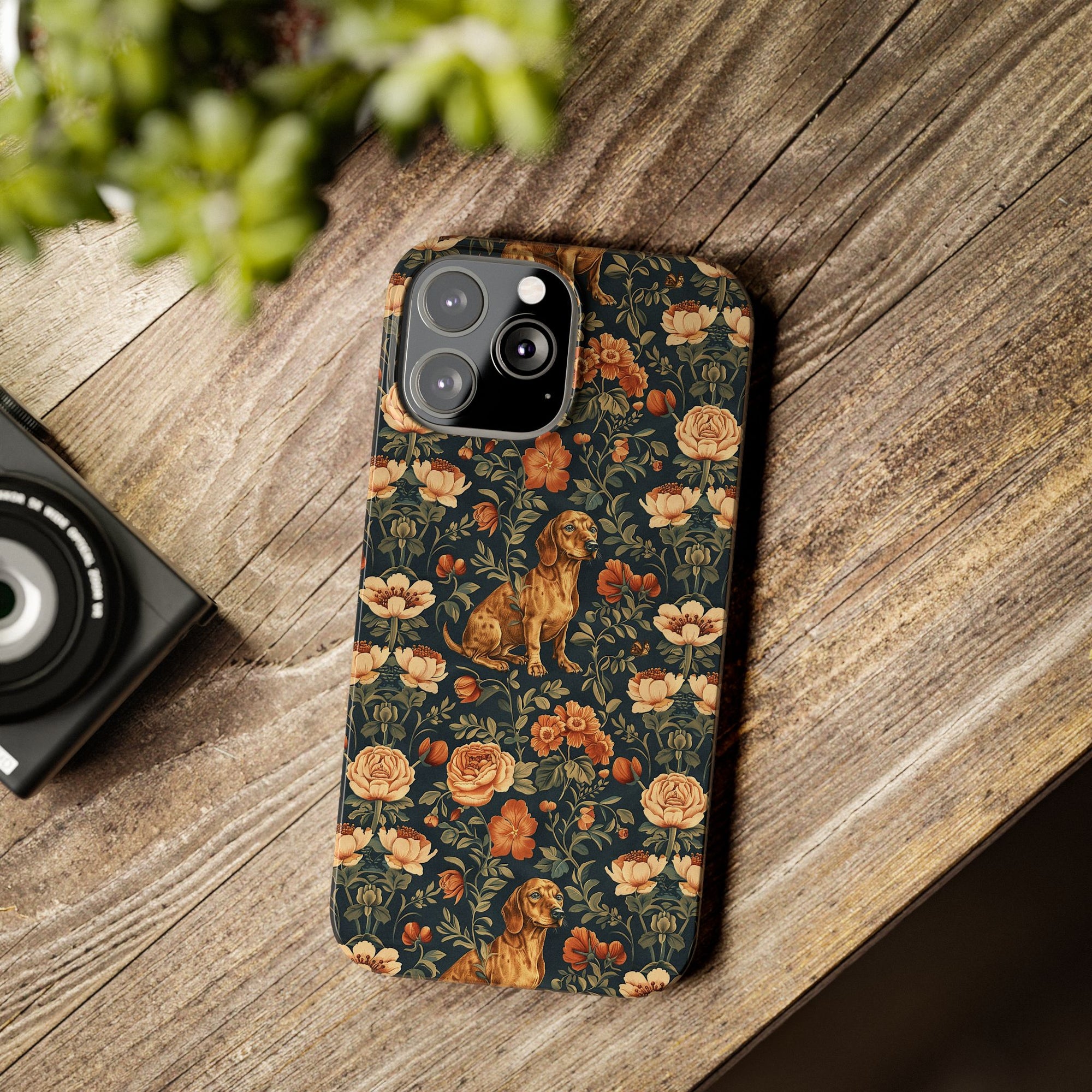 Dazzling Dachsund Blossoms &amp; Foliage Slim Phone Cases