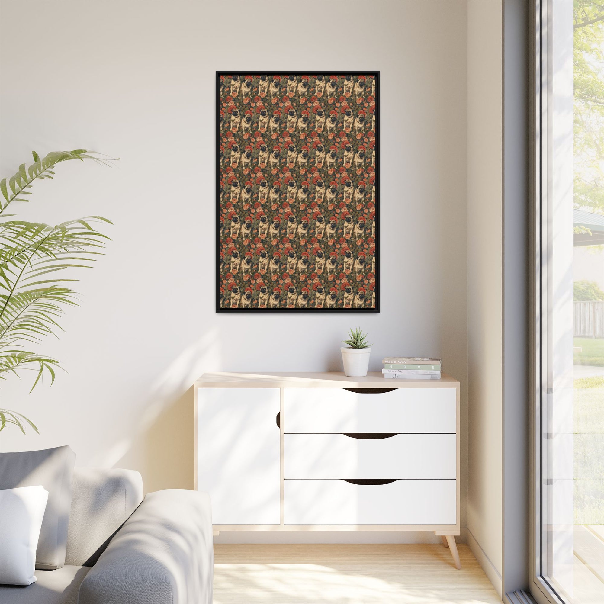 Blooming Pug Paradise Matte Canvas, Framed