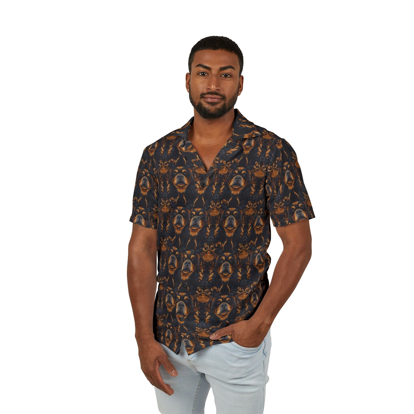 Modern Rottweiler Royalty Men's Hawaiian Camp Shirt