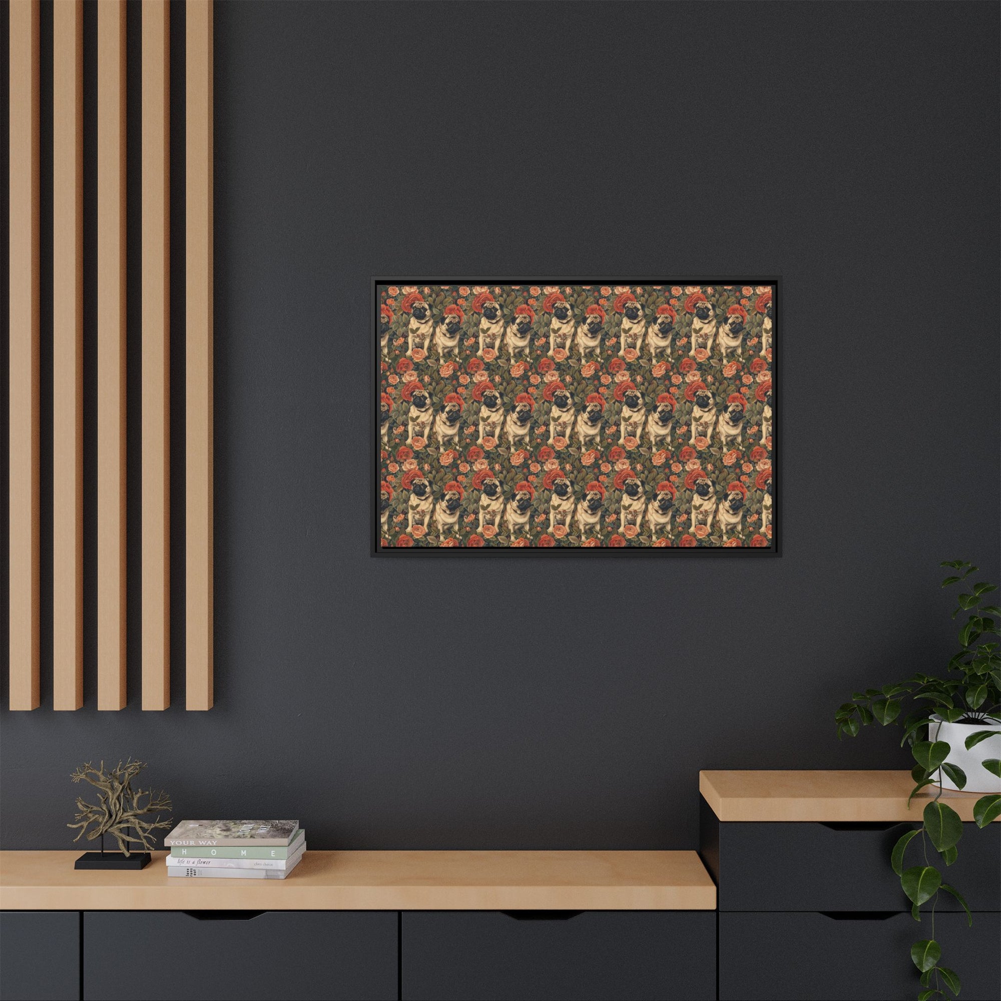 Blooming Pug Paradise Matte Canvas, Framed