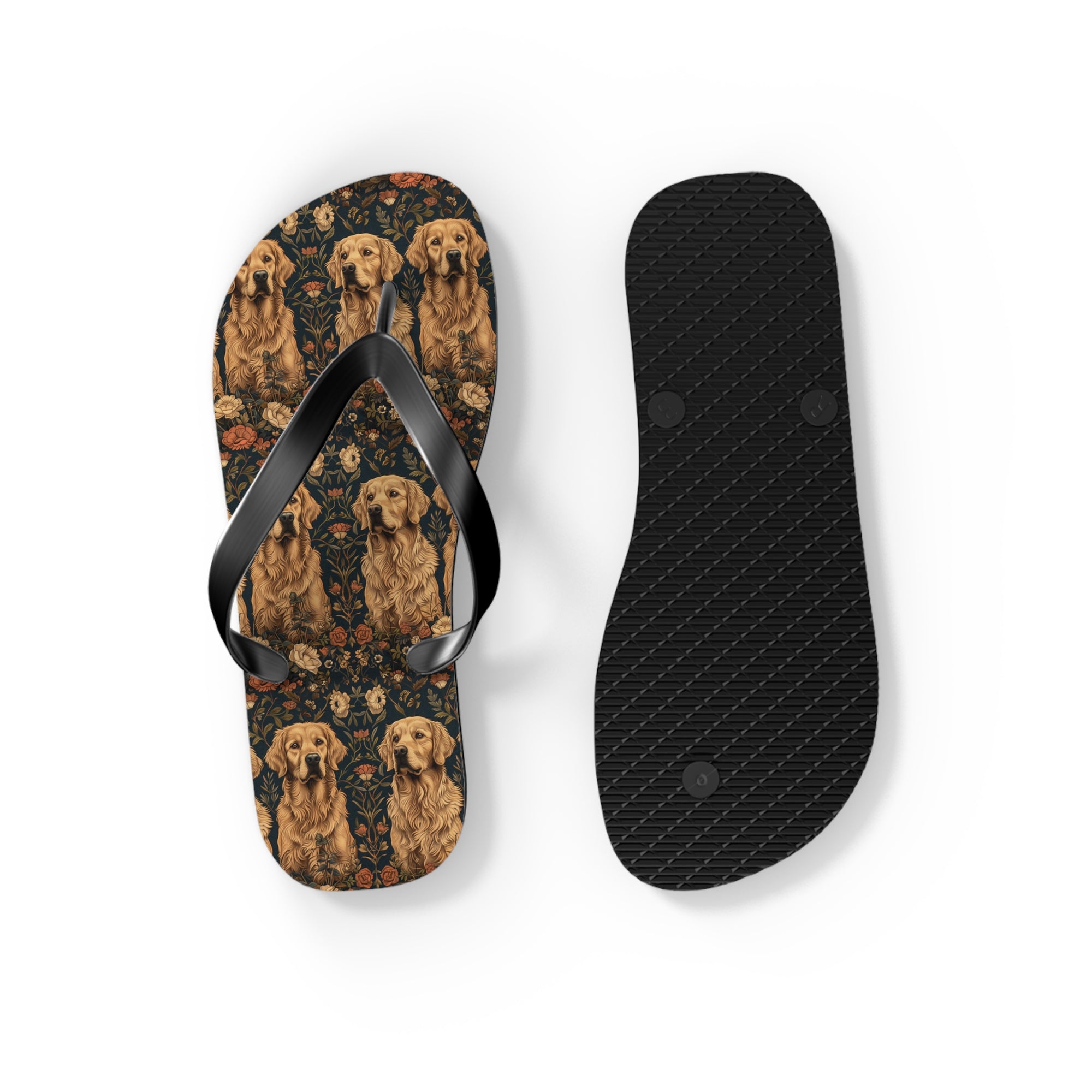 Fanciful Golden Paradise Blossom Flip Flops