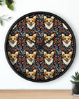 Floofy Corgi Blossom Blast Wall Clock