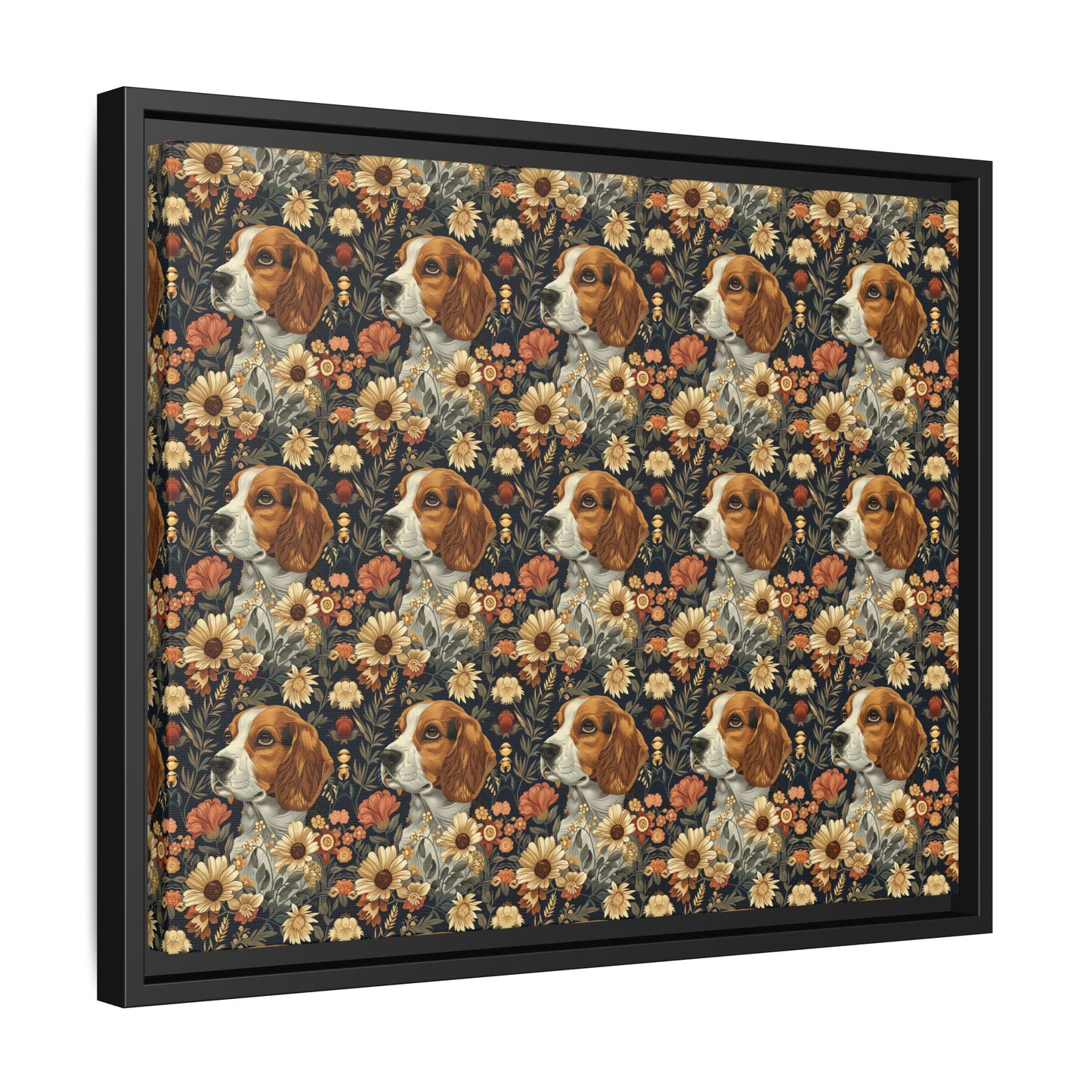 Beagle Blossoms Matte Canvas, Framed