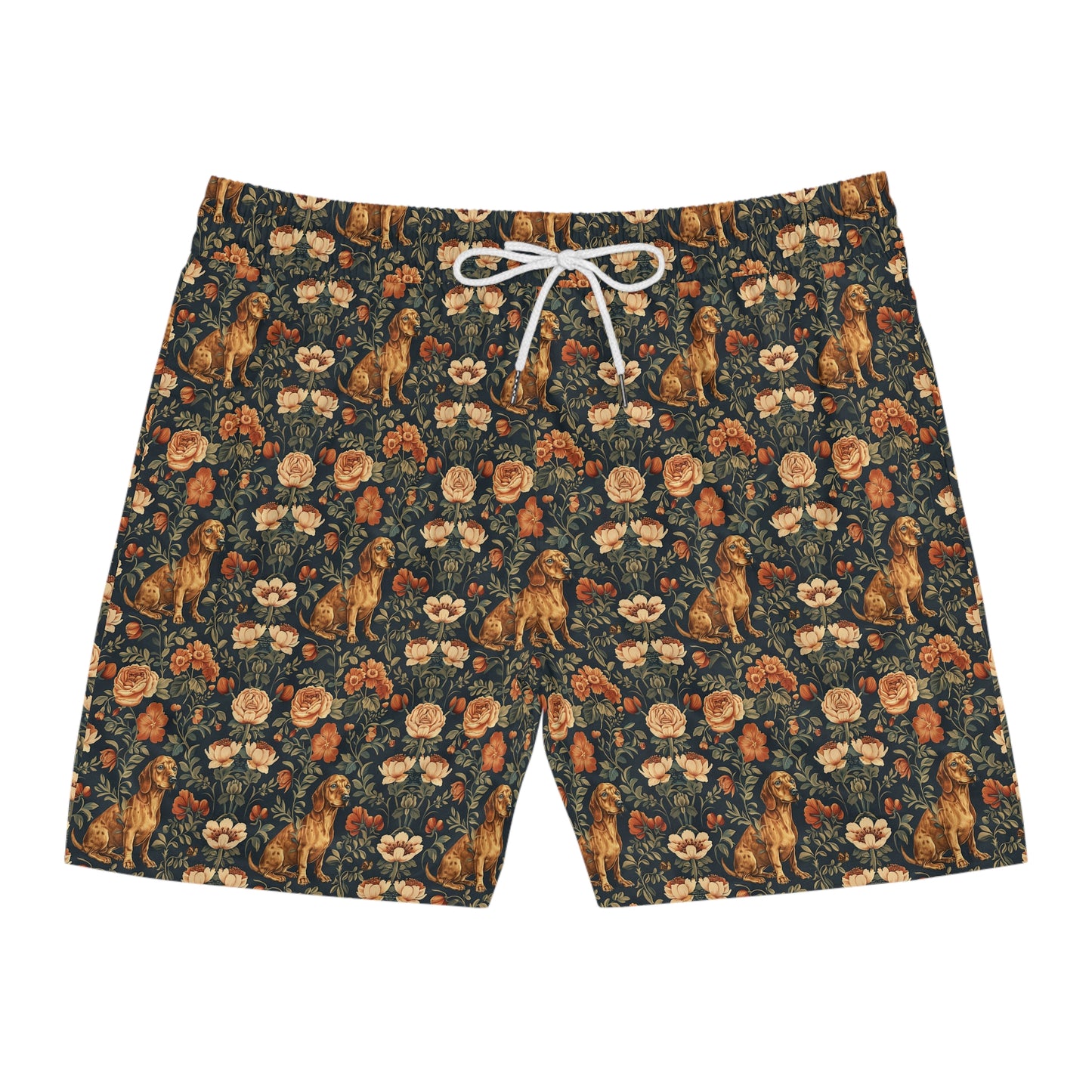 Dazzling Dachsund Blossoms & Foliage Men's Mid-Length Swim Shorts