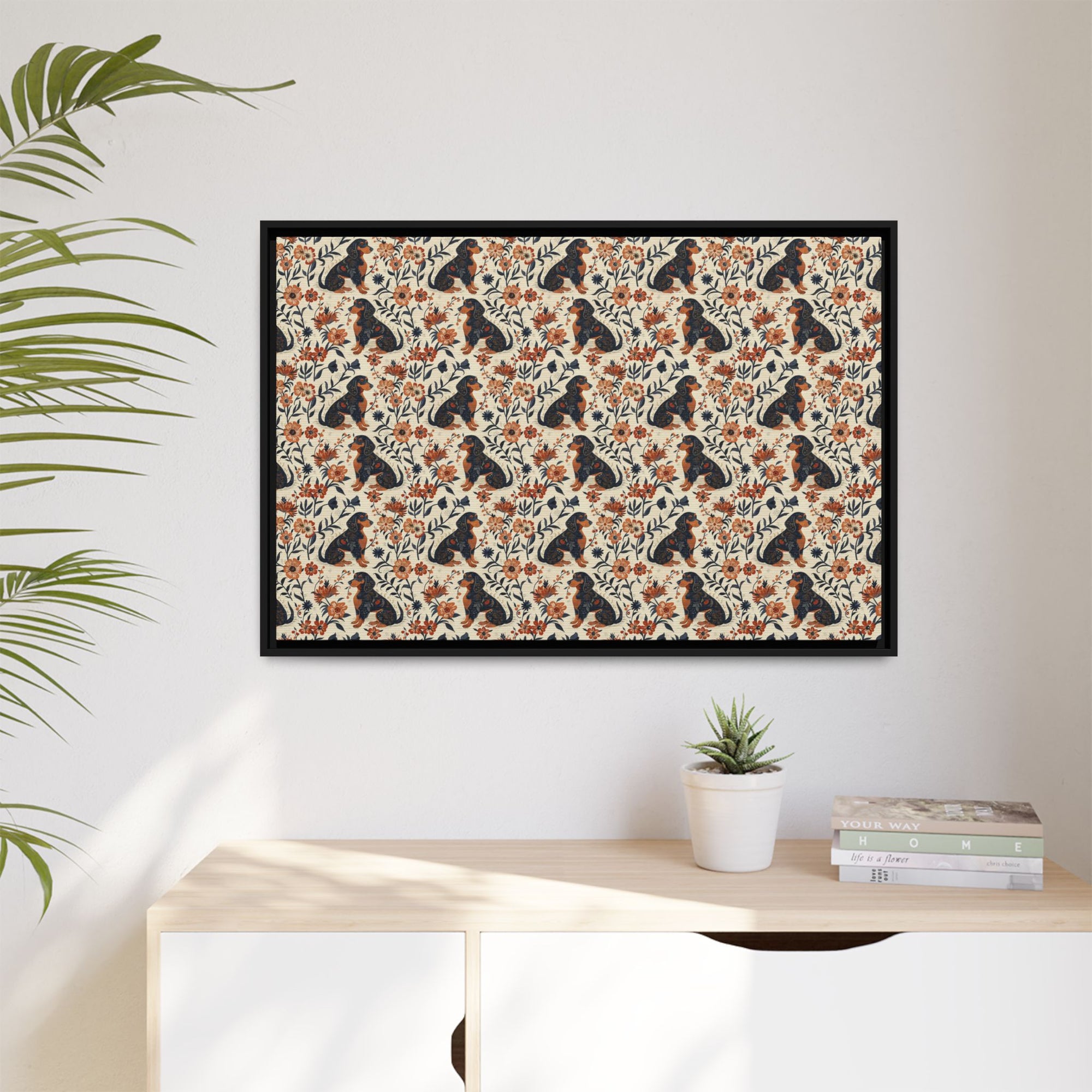 Blossoming Dachshunds Delight Matte Canvas, Framed