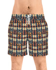 Pawsome Rottweiler Royalty Plaid Men's Mid-Length Swim Shorts